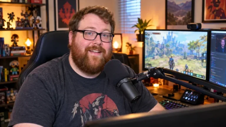 Jesse Cox recording content at his home studio desk